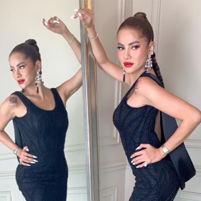 6 Foto Olla Ramlan di Resepsi Luna Maya, Pamer Punggung Hasil Makeup