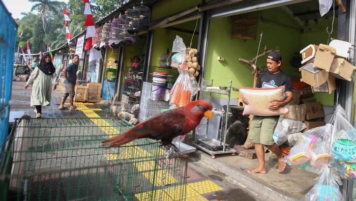 Batas waktu pengosongan lapak pedagang di Pasar Barito Pedagang berbincang di depan kios Pasar Barito, Jakarta, Minggu (3/8/2025). Pemerintah Kota Administrasi Jakarta Selatan memberikan batas waktu kepada pedagang Pasar Barito untuk mengosongkan lapaknya hingga Minggu (3/8) karena sebelumnya telah dilakukan sosialisasi tentang rencana relokasi itu untuk proyek Taman ASEAN. ANTARA FOTO/Muhammad Iqbal/tom.