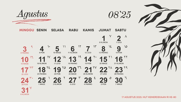 Kalender Agustus 2025.
