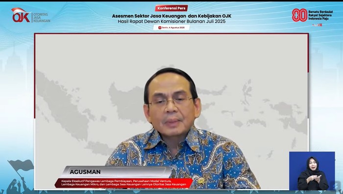 Kepala Eksekutif Pengawas Lembaga Pembiayaan, Perusahaan Modal Ventura, Lembaga Keuangan Mikro dan Lembaga Jasa Keuangan Lainnya (PVML) OJK Agusman.