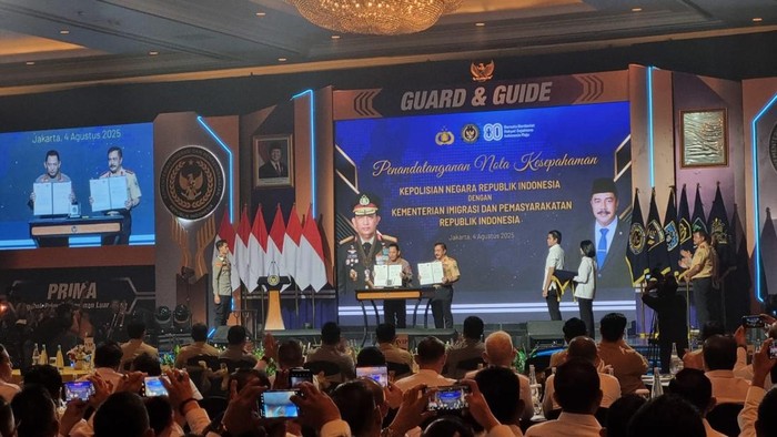 Penandatangan MoU antara Kapolri dengan Menteri Imipas (Taufiq/detikcom)
