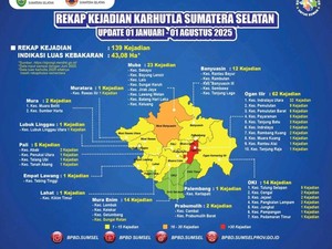 Karhutla di Sumsel Terjadi 144 Kali, 2 Daerah Masuk Zona Merah-Oranye