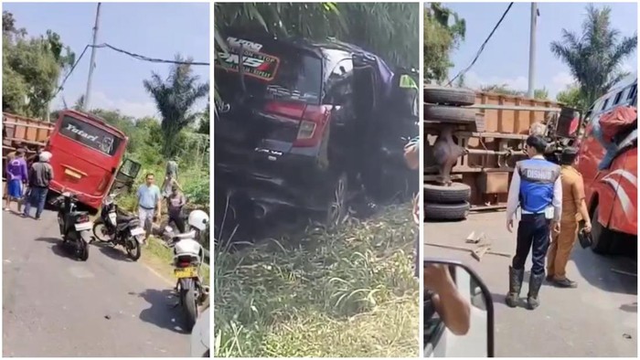 Tangkap layar video kecelakaan beruntun di Lampung.
