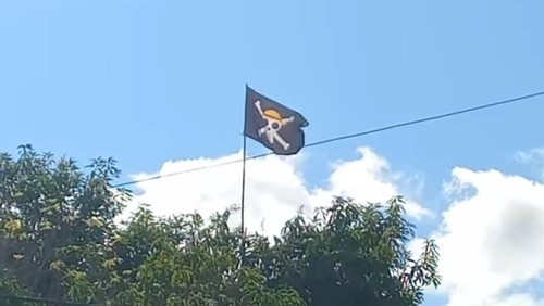 Bendera One Piece yang dikibarkan di atas pohon mangga di Desa Lanta Barat, Kecamatan Lambu, Kabupaten Bima, NTB, Selasa, (5/8/2025). (Istimewa)