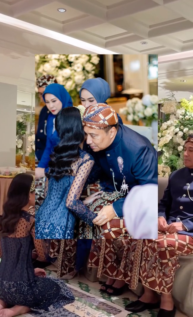 Momen semakin terasa sakral saat prosesi sungkeman, di mana Namira memohon doa restu dari kedua ayah dan ibunya. Foto: Instagram/@arohali