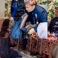 Momen semakin terasa sakral saat prosesi sungkeman, di mana Namira memohon doa restu dari kedua ayah dan ibunya. Foto: Instagram/@arohali