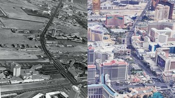 Las Vegas Boulevard dan Flamingo Road, 1968 dan 2018 Foto: Boredpanda