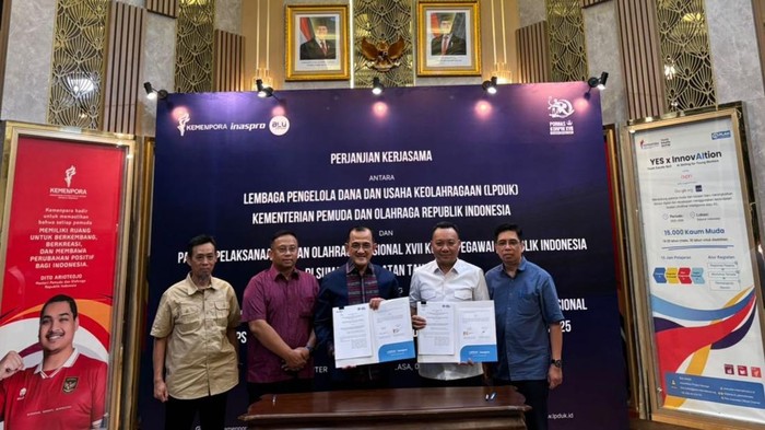 Lembaga Pengelola Dana dan Usaha Keolahragaan (LPDUK) Kemenpora atau Inaspro menandatangani perjanjian kerja sama dengan Panitia Pelaksana Pekan Olahraga Nasional (Pornas) XVII Korps Pegawai Republik Indonesia (KORPRI) Tahun 2025 di Sumatera Selatan.