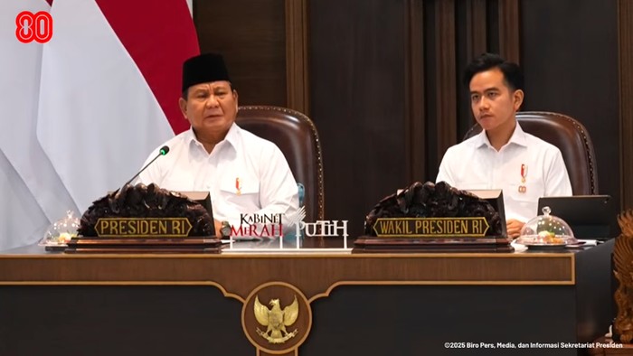 Presiden Prabowo Subianto dan Wapres Gibran Rakabuming dalam sidang kabinet, Rabu (6/8/2025)