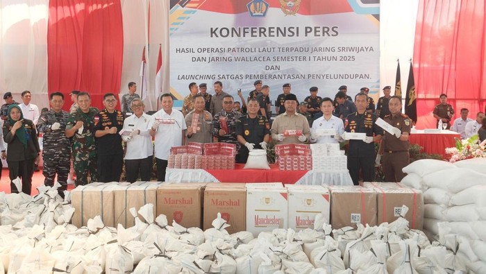 Jumpa pers Operasi Patroli Laut Terpadu Semester I Tahun 2025. (Dok. Bea Cukai)