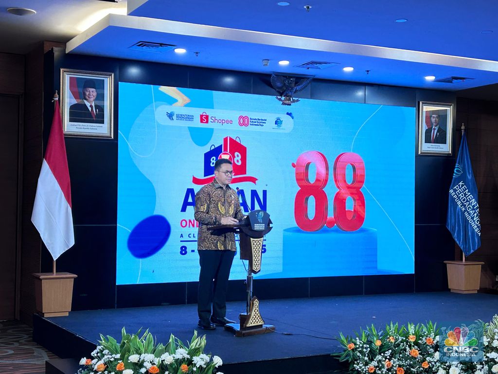 Menteri Perdagangan (Mendag) Budi Santoso dalam acara Kick-Off ASEAN Online Sale Day di Auditorium Kemendag, Jakarta, Kamis (7/8/2025). (CNBC Indonesia/Martyasari Rizki)