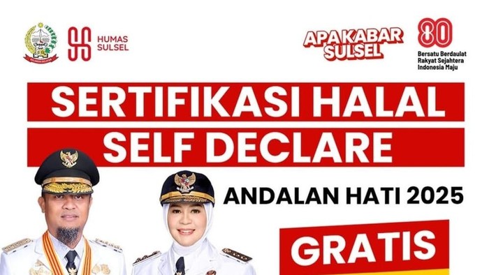 Pemprov Sulsel membuka pendaftaran sertifikasi halal gratis untuk UMKM.