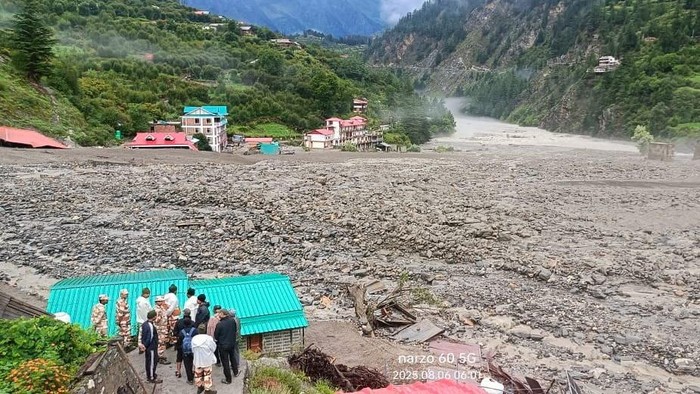 View of the damage amid heavy rains in this image taken in Dharali, Uttarakhand, India August 6, 2025. Indo-Tibetan Border Police/Handout via REUTERS    THIS IMAGE HAS BEEN SUPPLIED BY A THIRD PARTY. NO RESALES. NO ARCHIVES. MANDATORY CREDIT  Verification lines:  - Terrain and buildings match satellite and file imagery of the location.  - Date verified by corroborating reporting and timestamp on photos.