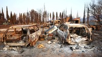 Mobil-mobil hangus terbakar. Penyebab kebakaran hutan masih dalam penyelidikan. Foto: REUTERS/Abdul Saboor