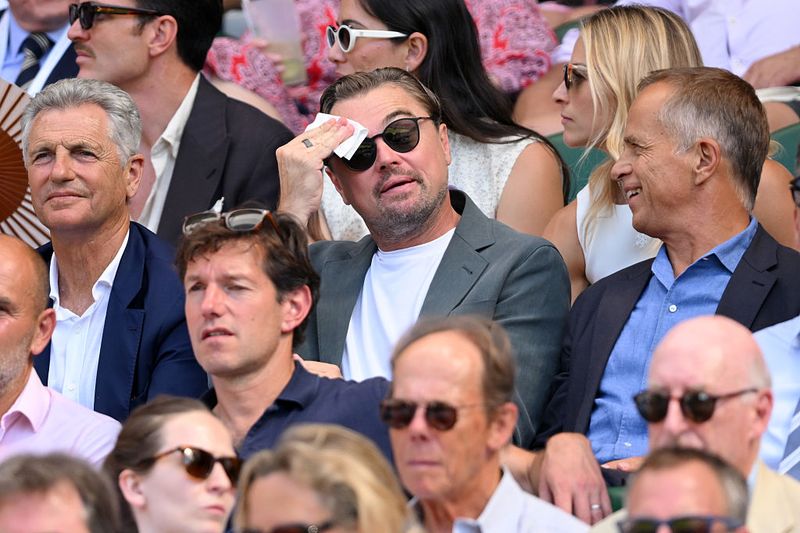 LONDON, ENGLAND - JULY 11: Leonardo DiCaprio attends day twelve of the Wimbledon Tennis Championships at the All England Lawn Tennis and Croquet Club at All England Lawn Tennis and Croquet Club on July 11, 2025 in London, England. (Photo by Karwai Tang/WireImage)