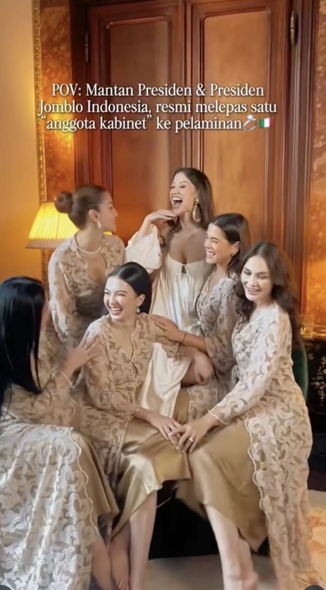Raline Shah dan Luna Maya ambil bagian. Mereka terbang jauh-jauh dari Indonesia untuk memenuhi permintaan Millane sebaga bridesmaid atau pengiring pengantin perempuan. (Foto: Instagram/@moonshine2nd_lunamaya)