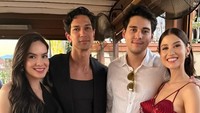 Ada Dimas Beck dan Maxime Bouttier yang juga hadir. Millane Fernandez anggun memakai long dress berwarna merah. Steffi Zamora gaun berwarna hitam. Pada momen ini juga ada Raline Shah dan Luna Maya yang menjadi bridesmaid untuk Millane. Foto: dok. Instagram @steffizamora dan @ninojkt