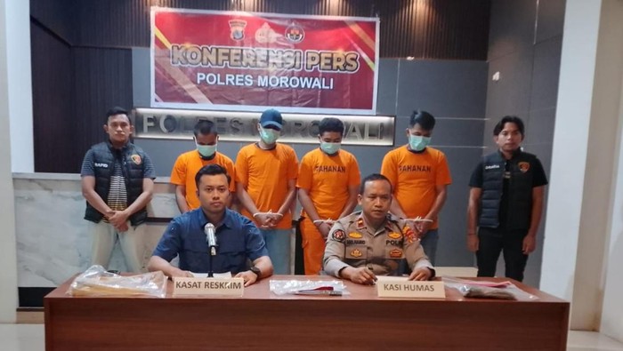 Polres Morowali saat merilis kasus pengeroyokan yang mengakibatkan pemuda tewas.