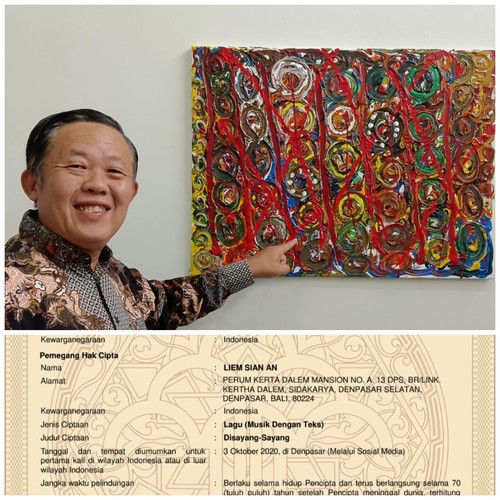 Kolase foto Sam Sianata dan surat pencatatan salah satu lagu ciptaannya.