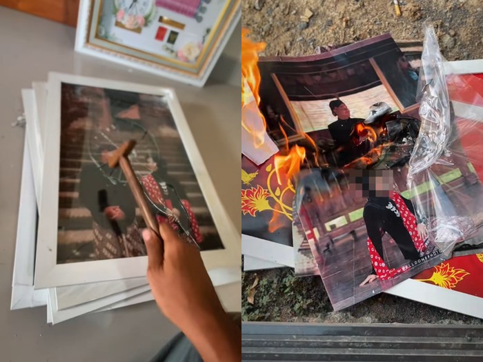 Pria ini pecahkan bingkai foto dan bakar foto bersama mantan. Postingan itu tersebut langsung viral di media sosial.