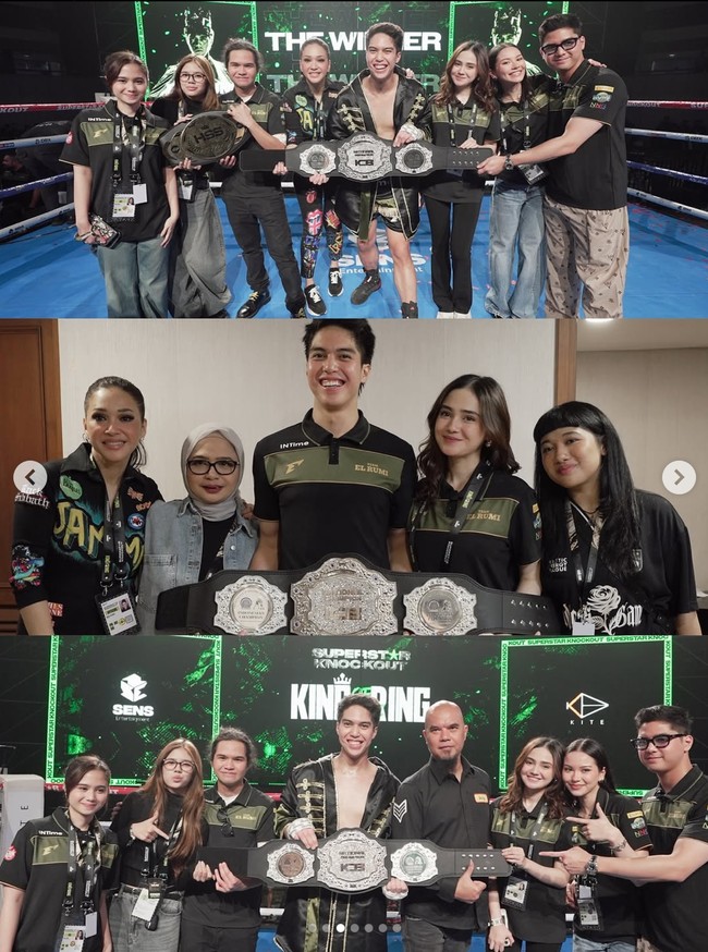 Anggota keluarga El juga turut hadir memberikan dukungan. Bahkan ibunda Syifa Hadju sekaligus calon mertua El Rumi sampai ikut hadir. Kenakan hijab, ibunda Syifa terlihat berpose di sebelah Maia Estianty. Foto: Instagram/@syifahadju