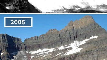 Gletser Shepard, AS, 1913 – 2005 Dari hamparan es tebal, kini gletser ini menyusut drastis akibat perubahan iklim. Foto: re.photos