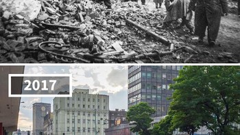 Marcin Street, Poznań, Polandia, 1945 – 2017 Dari jalanan pascaperang yang porak-poranda, kini menjadi pusat perbelanjaan dan aktivitas kota. Foto: re.photos