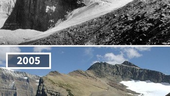 Gletser Chaney, AS, 1911 – 2005 Dulu gletser ini membentang luas, kini nyaris lenyap akibat pemanasan global. Foto: re:photos