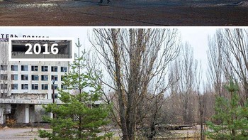 Pripyat, Ukraina, 1986 – 2016 Kota hantu yang ditinggalkan sejak bencana Chernobyl, nyaris tak berubah selain ditelan alam. Foto: re:photos
