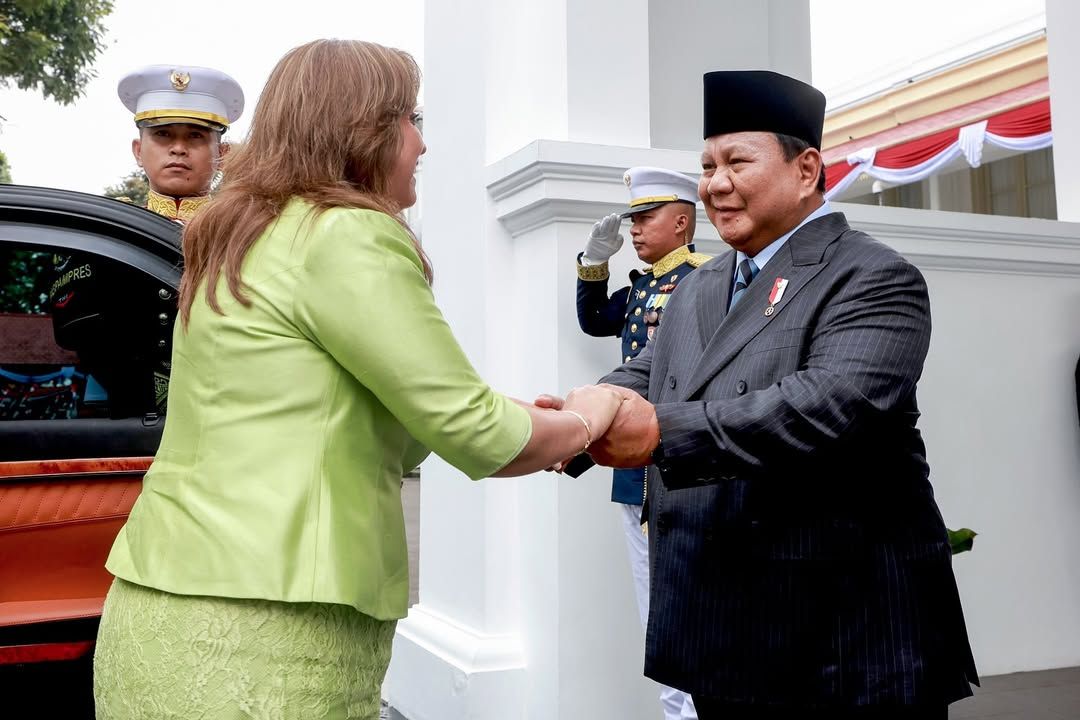 Presiden Republik Indonesia Prabowo Subianto menerima kunjungan Presiden Republik Peru Dina Ercilia Boluarte Zegarra di Istana Merdeka, Jakarta Pusat, Senin (11/8/2025). (Instagram/prabowo)
