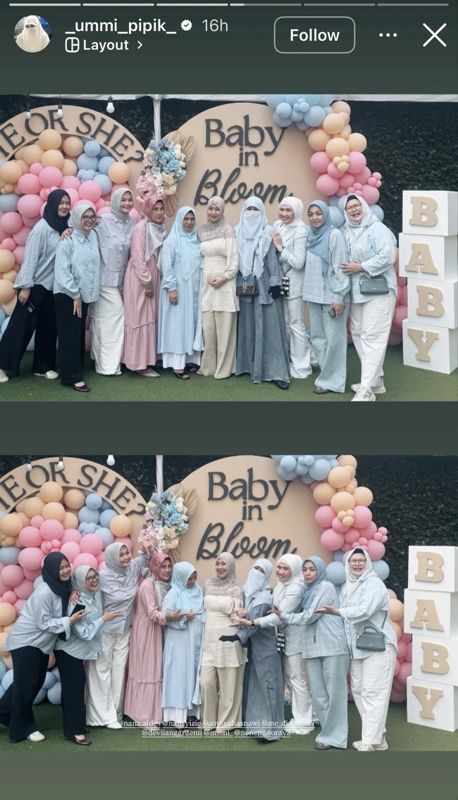 Terlihat para tamu undangan yang sudah mengenakan pakaian berwarna sesuai dengan tebakan masing-masing. Biru untuk menandakan jenis kelamin laki-laki, dan merah muda untuk perempuan. Foto: Instagram/@_ummi_pipik_