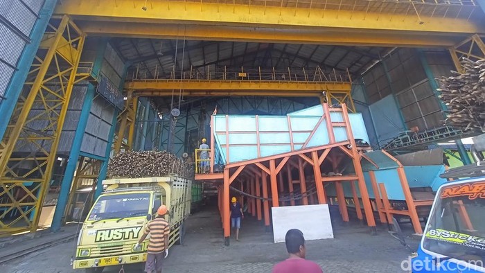 Gula menumpuk di salah satu gudang di Jember