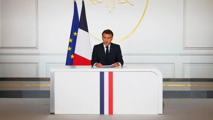 French President Emmanuel Macron holds a news conference at the Elysee Palace, in Paris, Friday, June 13, 2025. (AP)