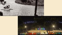 Taman Ria Senayan dulu (atas) dengan danau, aneka wahana permainan, kebun binatang kecil dan kini (bawah) menjadi SPARK sebuah tempat belanja serta kongkow prestigius (dok. Instagram senayan.park dan arsip detikcom)