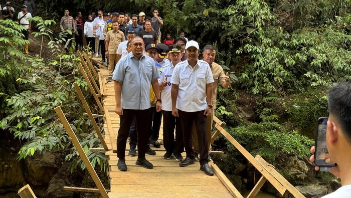 Andre Rosiade meninjau kondisi jembatan rusak di Jorong Lanai Hilir, Nagari Cubadak Barat, Kecamatan Duo Koto, Kabupaten Pasaman, Sumatera Barat
