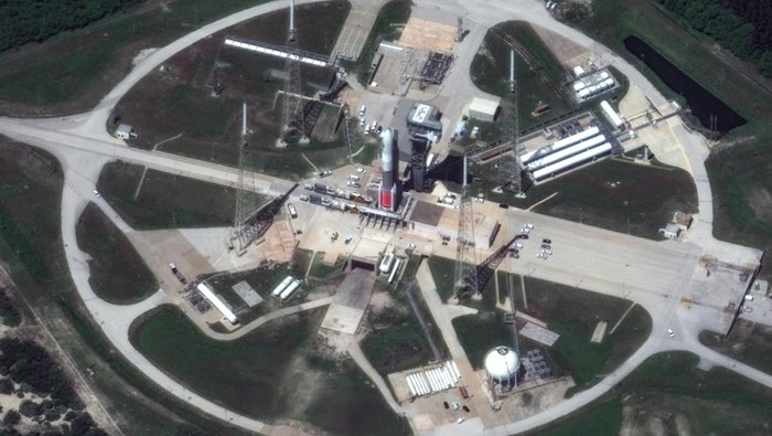 A satellite image shows the United Launch Alliance (ULA) Vulcan rocket on the launch pad at SLC-41, Cape Canaveral Space Force Station, Florida, U.S., August 11, 2025. Maxar Technologies/Handout via REUTERS THIS IMAGE HAS BEEN SUPPLIED BY A THIRD PARTY NO RESALES. NO ARCHIVES. MUST NOT OBSCURE LOGO. MANDATORY CREDIT