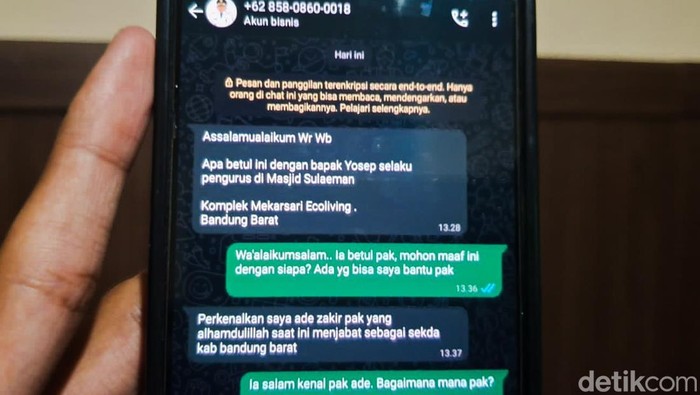 Foto pesan penipu mengatasnamakan sekda KBB