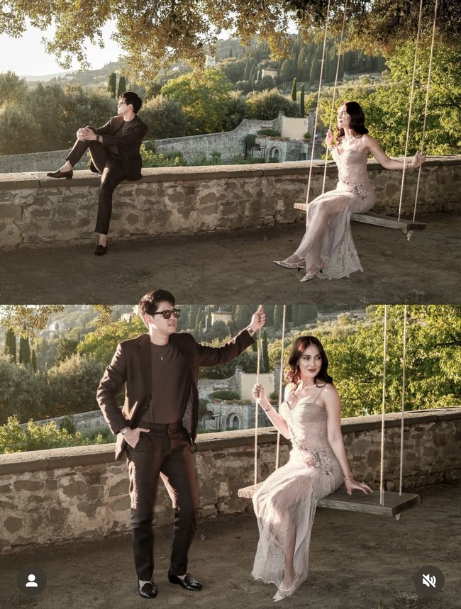 Dari foto yang dibagikan terlihat Maxime yang juga turut hadir mendampingi Luna. Meski Maxime tak hadir sebagai groomsman, namun ia tampil serasi dengan Luna. Maxime mengenakan busana serba coklat. Foto: Instagram/@lunamaya