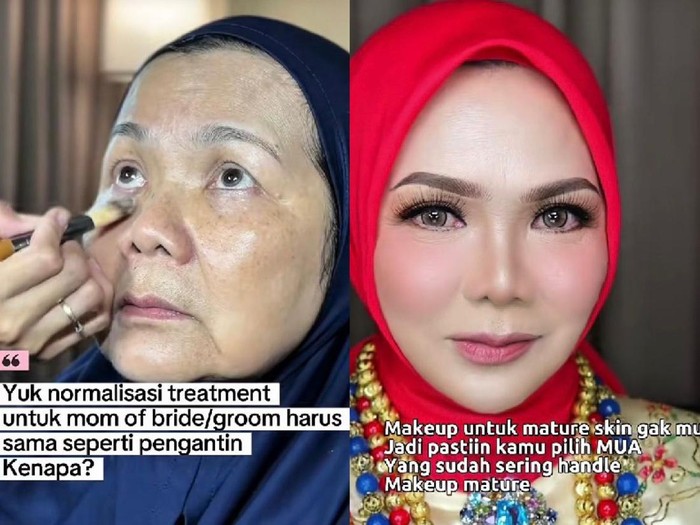 Makeup artist ini mengunggah transformasi makeup ibu pengantin yang bikin pangling.