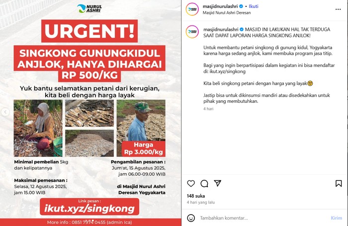 Masjid Nurul Ashri Jogja Borong 15 Ton Singkong