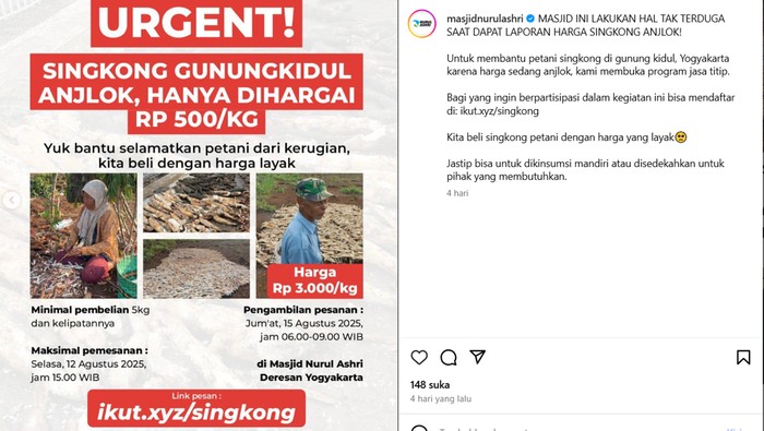 Masjid Nurul Ashri Jogja Borong 15 Ton Singkong dari Petani Saat Harga Anjlok