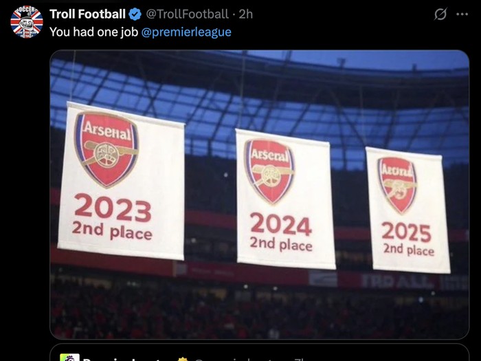 Meme Arsenal dan angka 2 jelang bergulirnya Liga Inggris 2025/2026.