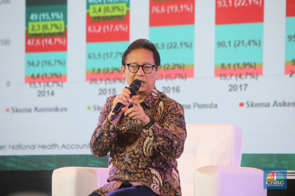 Menteri Kesehatan, Budi Gunadi Sadikin menyampaikan paparan dalam acara Health Summit di 25hours Hotel The Oddbird, Jakarta, Rabu (13/8/2025). (CNBC Indonesia/Faisal Rahman)
