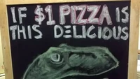 Restoran ini punya menu pizza yang murah dan enak. Melibatkan dinosaurus yang berpikir, mereka seolah membandingkan takkan ada makanan murah dan enak di tempat lain. Foto: Buzzfeed