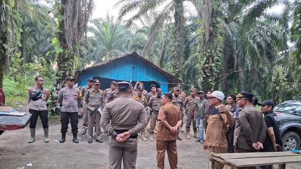 Polisi dan Satpol PP menggerebek kafe remang-remang di kebun sawit Pelalawan, Riau, Senin (11/8/2025).