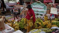 Warga menyortir buah pisang dari petani untuk posko penggalangan donasi logistik unjuk rasa di depan Kantor Bupati Pati, Kabupaten Pati, Jawa Tengah, Selasa (12/8/2025). Foto: ANTARA FOTO/AJI STYAWAN