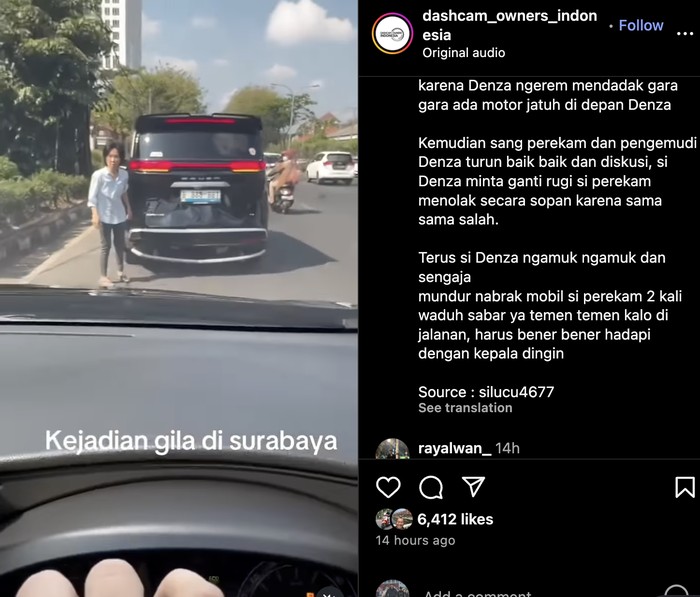 Viral Pengguna Denza Sengaja Mundur Tabrakkan Mobil di Belakang