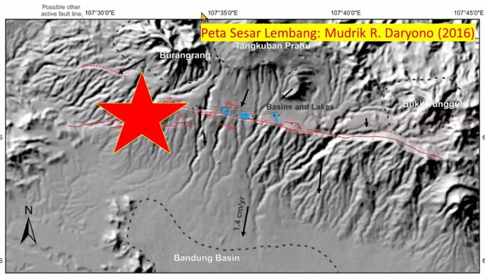 Gempa tektonik magnitudo (M) 1,8 terjadi di daerah Pasirlangu dan Jambudipa, Kecamatan Cisarua, Kabupaten Bandung Barat. BMKG meminta Sesar Lembang diwaspadai. (dok BMKG)