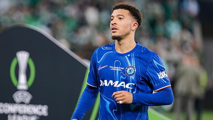 WROCLAW, POLAND - 2025/05/28: Jadon Sancho of Chelsea seen during the ceremony after the UEFA Conference League final 2025 match between Real Betis Balompie and Chelsea FC at Stadium Wroclaw. Final score; Real Betis Balompie 1:4 Chelsea FC. (Photo by Mikolaj Barbanell/SOPA Images/LightRocket via Getty Images)