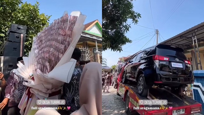 Acara lamaran di Demak, Jawa Tengah viral. Ada buket bunga uang tunai hingga mobil Inova. Postingan itu tersebut langsung viral di media sosial.